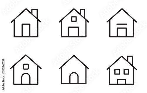 Collection home icons. House symbol. Set of real estate objects and houses black icons isolated on white background. Vector illustration.