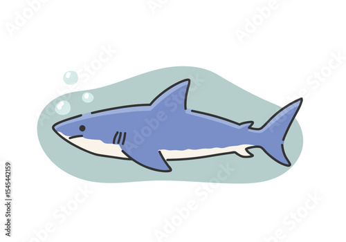 Vector illustration of shark on white background, flat style.