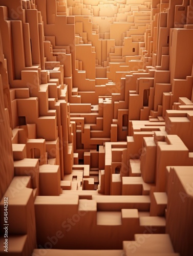 Brown abstract cityscape with light beams