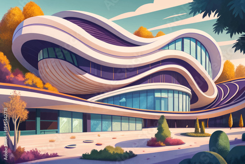 uturistic building exterior with smooth, curved lines and organic architecture vector perfect for sci-fi cityscapes, visionary design concepts, or innovation-themed illustrations