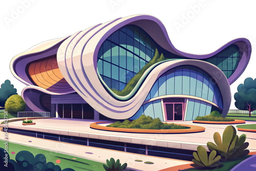 uturistic building exterior with smooth, curved lines and organic architecture vector perfect for sci-fi cityscapes, visionary design concepts, or innovation-themed illustrations