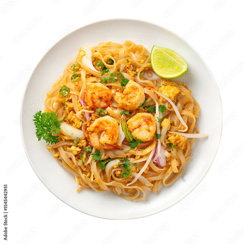 Pad Thai Shrimp Noodles Lime Garnish isolated on a transparent background 2 Pad Thai Shrimp Noodles Lime Garnish isolated on a transparent background 2