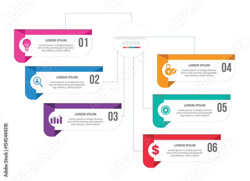 modern minimalist infographic, with 6 clean steps and icons. ideal for process diagram, presentation, workflow, mindmap, flow chart, banner, and business or tech data visualization.