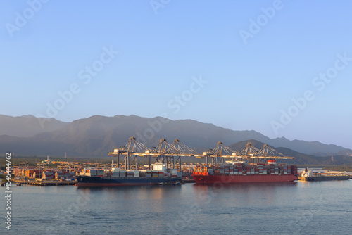 Container ships being loaded at the port of Santos