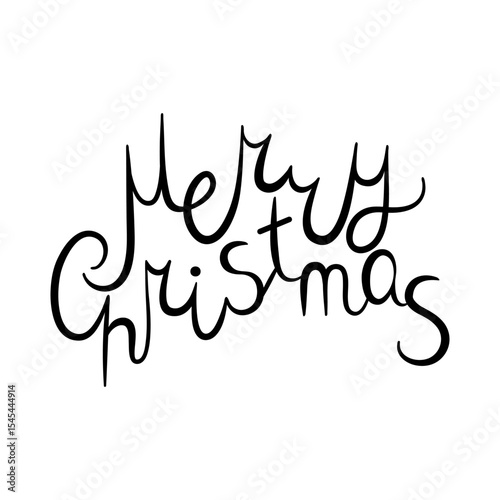 Black Merry Christmas lettering isolated on white background. Hand-written text print for holiday cards, seasonal banners, flyers, posters, party invitations