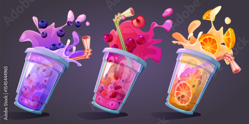 Bubble tea or juice cocktail with splashes
