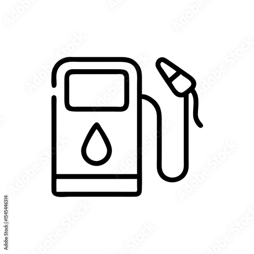Simple gas pump icon with fuel nozzle and droplet symbol on white background