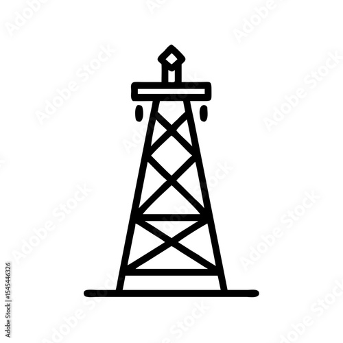 Minimalist black and white oil rig illustration on white background