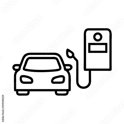 Electric car charging station icon with simple line art design