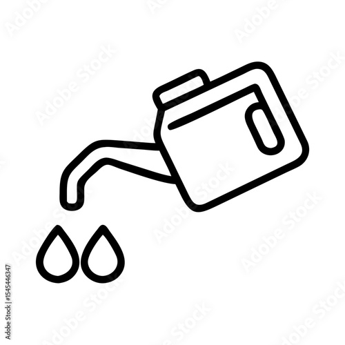 Minimalist icon of oil can pouring drops in black and white outline design