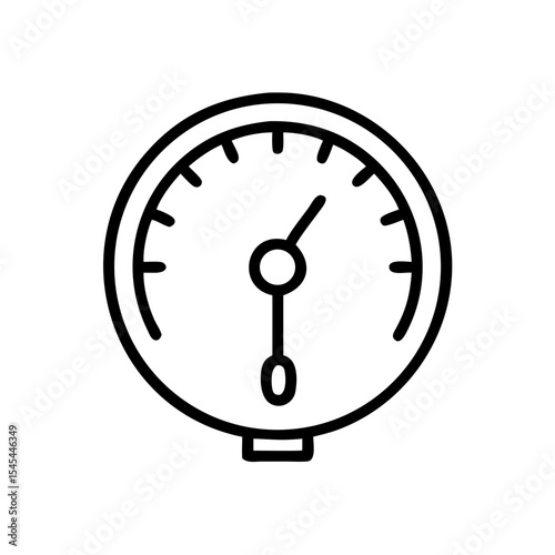 Black and white pressure gauge icon with needle at center on white background
