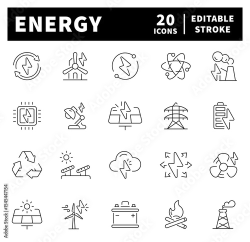 Energy vector icons. Energy icon set. Power, renewable, ecology, electricity, energy related icon set.
