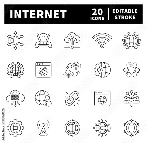 Internet thin line icon set. Web browser related icons. Outline icons related to network, internet.