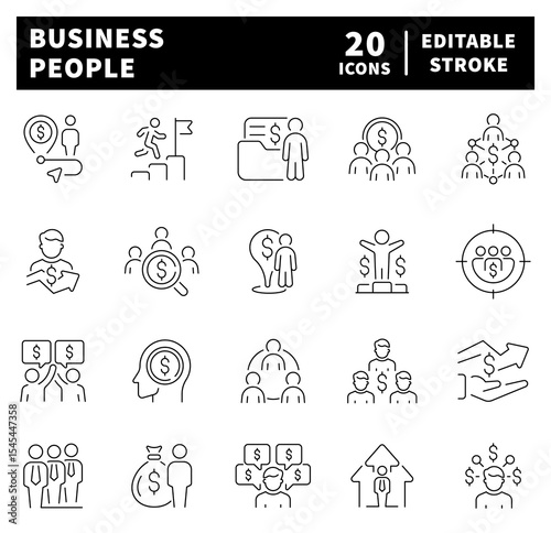Business thin line icons collection. Businessman, business people, business partner, business related icons