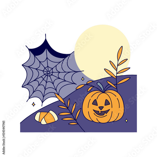Halloween background with pumpkin bats and spooky night illustration