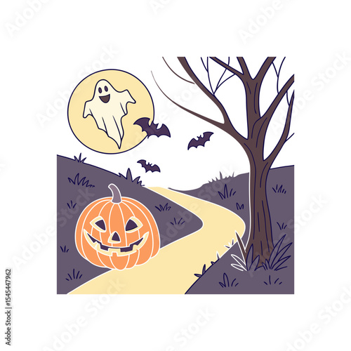Halloween background with pumpkin bats and spooky night illustration