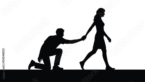 Silhouette of man begging woman not to leave, Concept of love and regret