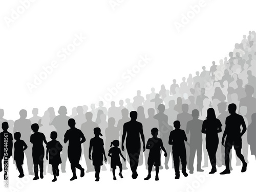 Silhouette of Diverse Crowd Walking Forward