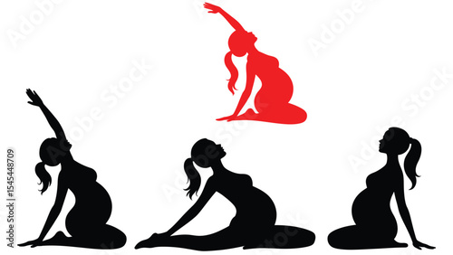 pregnant women meditating in yoga position, fitness, healthy lifestyle, collection of pregnant women practicing yoga. yoga for pregnant women
