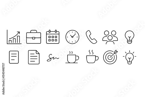 Icônes minimalistes d'affaires et travail en lignes fines pour sites web, présentations et applications

