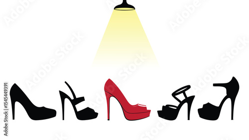 set of women shoes, vector silhouette of high heel shoe. women's high heel icon