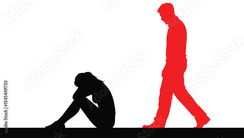 Silhouette of a person sitting depressed with his head in his hands, vector illustration