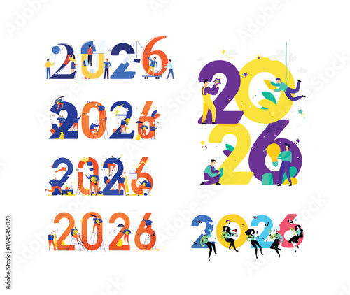 New year 2026. Meeting the new year. Vector. Business people celebrate Christmas and New Year. New Horizons. Preparation for the holiday.