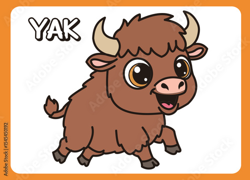 Cute little yak  happy smile cartoon illustration. vector 2 dimension