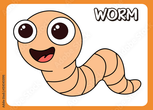 Cute little worm  happy smile cartoon illustration. vector 2 dimension