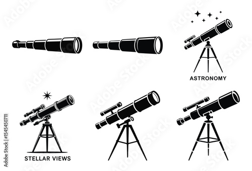 Telescope silhouettes set isolated on white background