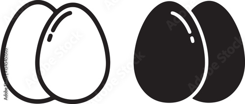 Monochrome Egg Duo Contrasting Light and Dark Culinary Elements Depicting Simple Foodstuffs with Clean Lines and Minimalist Design Aesthetic