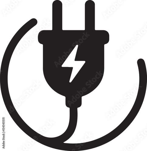 Modern Electric Plug Icon Emphasizing Energy and Power, Symbolizing Connections and Electricity Generation with a Bold and Minimalist Design