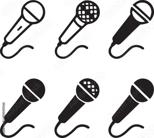Dynamic Microphones Array Depicts Recording Equipment for Voice Communication and Entertainment Purposes in Vector Format