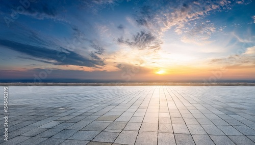 empty floor background panoramic scene with stunning sky