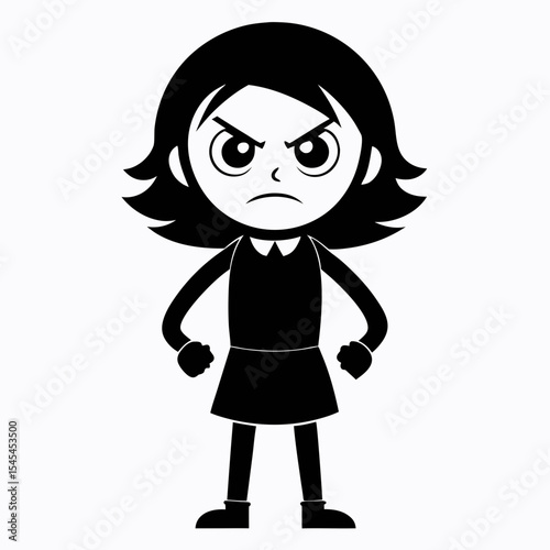 Angry Girl Silhouette Vector with Correct Proportions on White Background