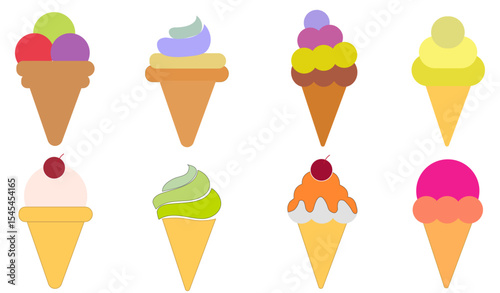 ice creams, ice cream vector illustration, colorful ice cream cones, ice cream cone, ice cream set, ice cream logo, ice cream icon