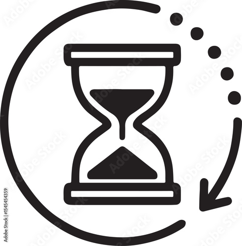 Symbolic Hourglass with Circular Arrow and Dots Represents Time Management Process and Efficient Workflow with a Modern and Minimalist Style