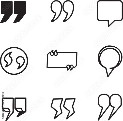 A Collection of Diverse Quote and Speech Bubble Icons Representing Communication and Expression of Ideas and Opinions