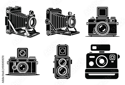 Vintage camera silhouettes collection isolated on white background