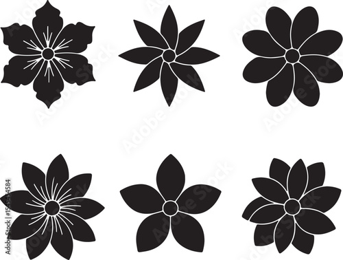 Elegant Floral Collection Diverse Flower Silhouettes Featuring Intricate Petal Designs and Botanical Beauty in a Striking Composition