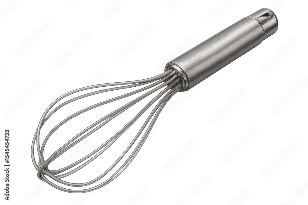 Fototapeta premium Stainless steel whisk floating against transparent backdrop, blending ingredients during kitchen preparation