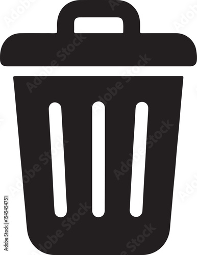Simple Black and White Icon of a Trash Can Emphasizing Disposal and Cleanliness with a Minimalist Design