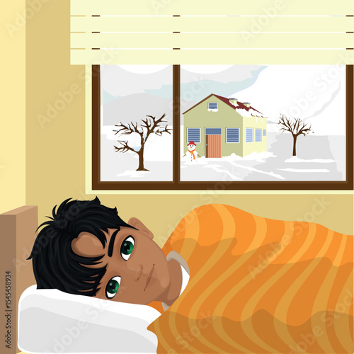 young boy sleeping in his bed