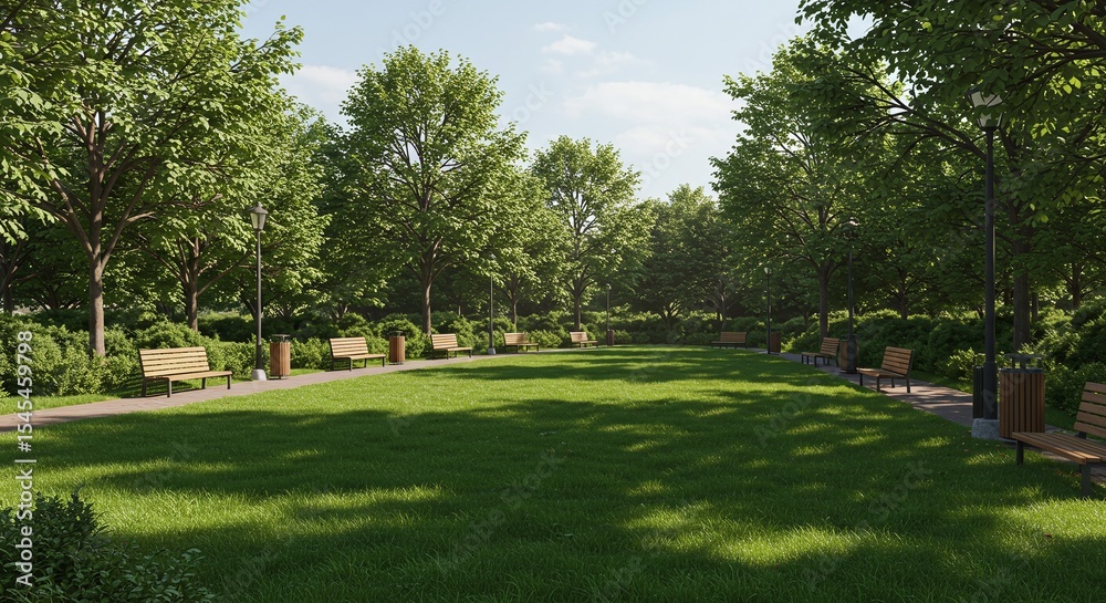 Serene Park Landscape Lush Greenery, Sunny Day, Tranquil Scene Serene Park Landscape Lush Greenery, Sunny Day, Tranquil Scene