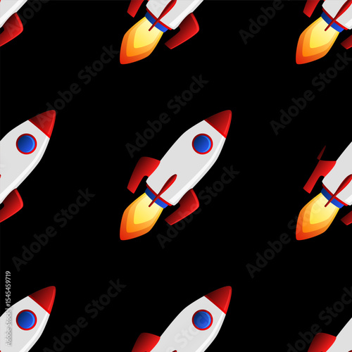 Rocket icon, spaceship launcher vector seamless pattern.