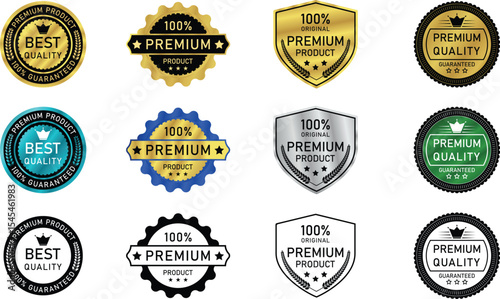 Set of 12 Premium Quality and 100% Guaranteed Vector Badges for Product Labels and E-commerce Branding