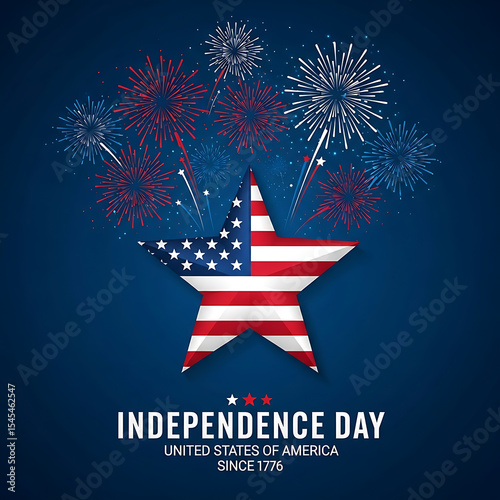Patriotic American flag star design with fireworks celebrating Independence Day