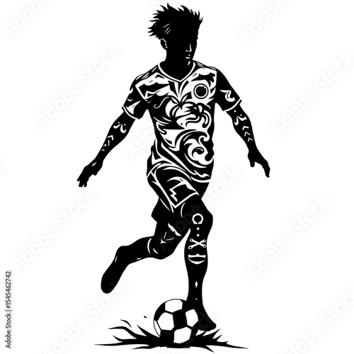 Tribal Male Soccer Player Silhouette Kick