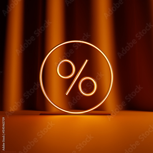 Glowing neon percent sign representing discounts and savings