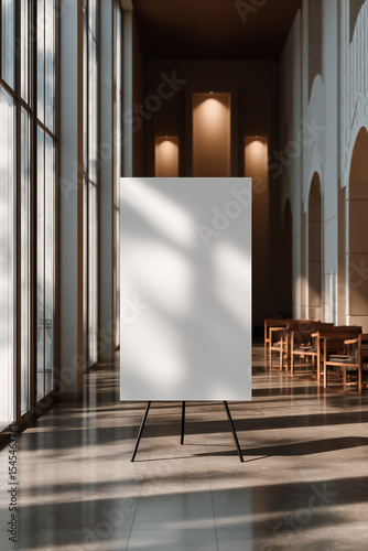Blank canvas displaying in elegant hallway with natural light
